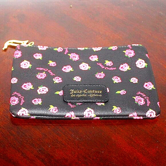 Juicy Couture Black with Pink Roses Cosmetic Case - Picture 2 of 5